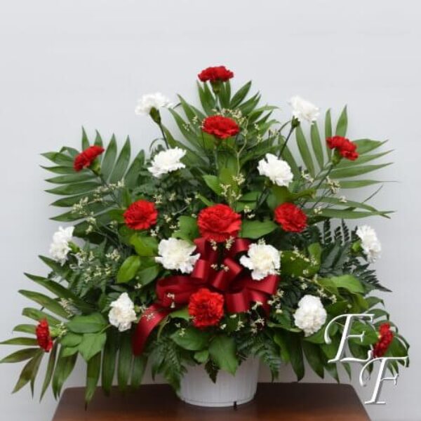Red & White Carnation Basket EF 218-2A